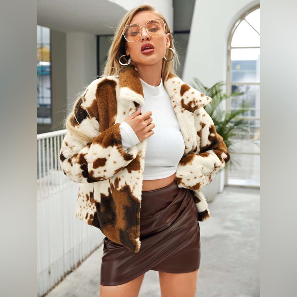 Shein Cow Print Fur Coat